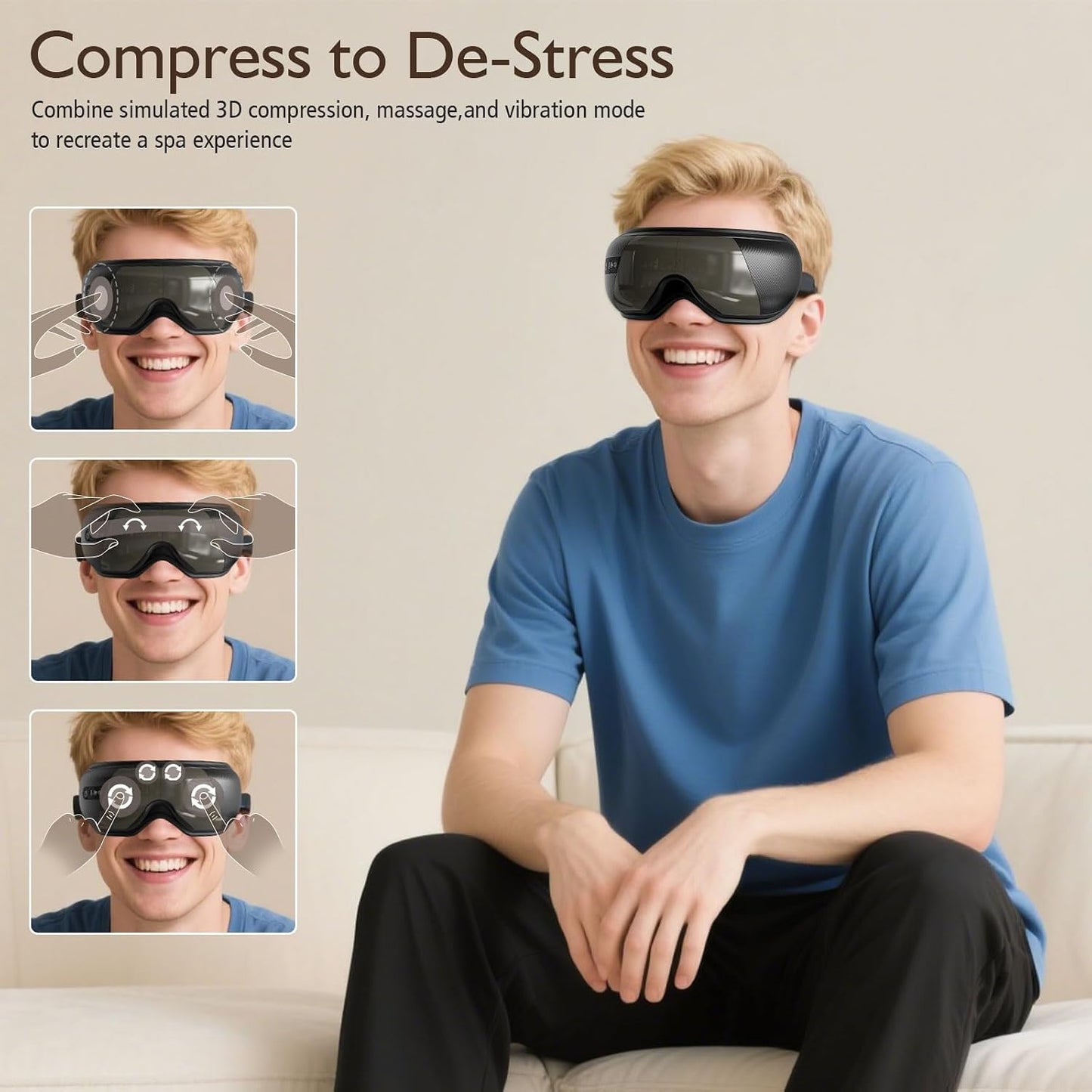 Masseur Oculaire Avec Chaleur & Bluetooth, Masque Des Yeux Chauffant Pour Fatigue Oculaire, Idée Cadeau Fête Des Pères, Cadeaux Homme, Papa, Noir