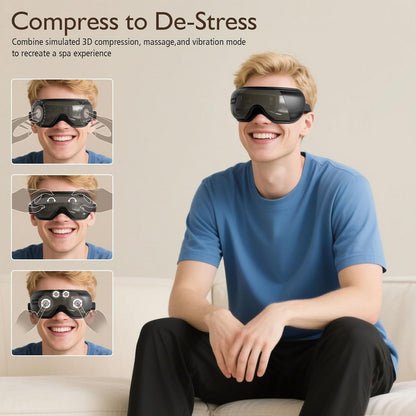 Masseur Oculaire Avec Chaleur & Bluetooth, Masque Des Yeux Chauffant Pour Fatigue Oculaire, Idée Cadeau Fête Des Pères, Cadeaux Homme, Papa, Noir