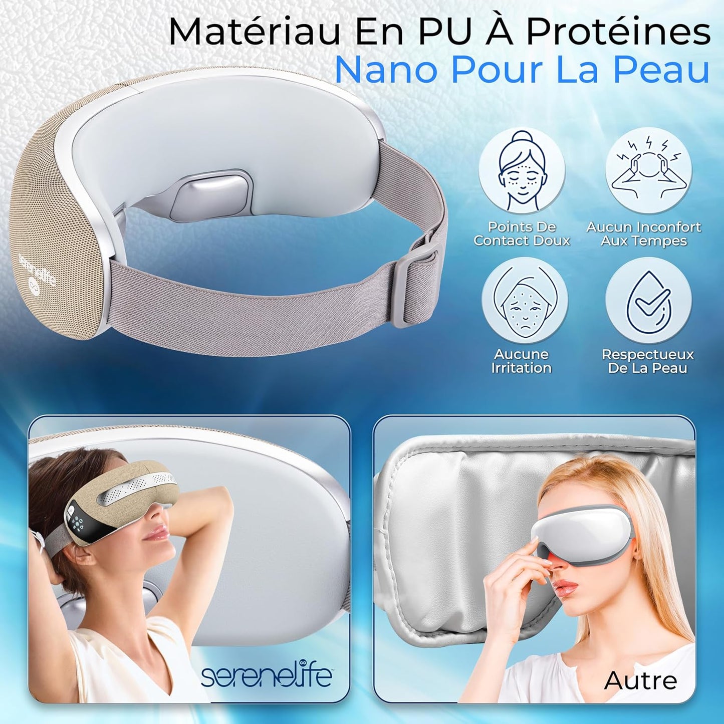 Masque Chauffant Yeux – Masseur Oculaire Intelligent Avec Chaleur, Refroidissement, Compression D’Air, Vibration, Bluetooth, 5 Modes, Masseur De Tête Sans Fil, Pliable, Cadeau Femme Homme