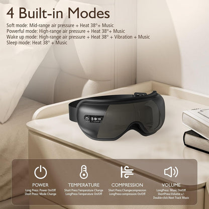 Masseur Oculaire Avec Chaleur & Bluetooth, Masque Des Yeux Chauffant Pour Fatigue Oculaire, Idée Cadeau Fête Des Pères, Cadeaux Homme, Papa, Noir