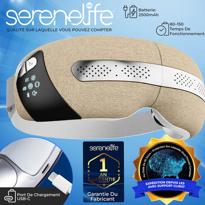 Masque Chauffant Yeux – Masseur Oculaire Intelligent Avec Chaleur, Refroidissement, Compression D’Air, Vibration, Bluetooth, 5 Modes, Masseur De Tête Sans Fil, Pliable, Cadeau Femme Homme
