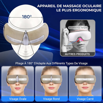 Masque Chauffant Yeux – Masseur Oculaire Intelligent Avec Chaleur, Refroidissement, Compression D’Air, Vibration, Bluetooth, 5 Modes, Masseur De Tête Sans Fil, Pliable, Cadeau Femme Homme